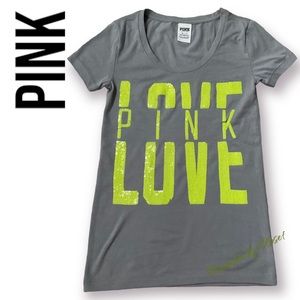 NWOT Pink by Victoria’s Secret Sequin Sparkly Shirt  XS Gray. Yellow 100% Cotton